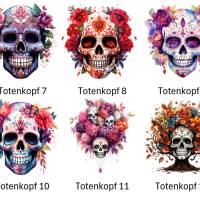 Bügelbilder Bügelmotiv Totenkopf Sugar Skull Blumen floral Schädel Höhe 10cm Bild 3