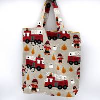 Kindergartentasche/Kinderbeutel aus robustem Baumwollcanvas mit Feuerwehrmotiv, handgemacht Bild 1