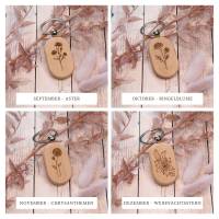 Schlüsselanhänger Geburtsblume / Schlüsselanhänger aus Holz / Besondere Geschenkidee Bild 4