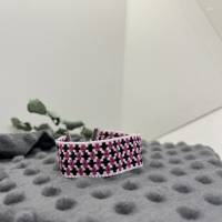 Manchetten-Armband „Crosses“, 2mm Saat Perlen, metallisches Pink, schwarz, weiß, modern, Miyuki, Peyotestitch Bild 7