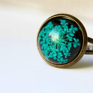 Ring gepresste Blüten Dillblüte Gießharz bronzefarbener Vintage Style oder modern silber Naturschmuck Bild 4