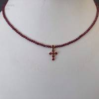 Rote Granatkette mit Granatkreuz 9 ct./375, facettierte rote Edelsteinkette, Geschenk Frauen, Handarbeit aus Bayern Bild 1
