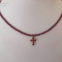 Rote Granatkette mit Granatkreuz 9 ct./375, facettierte rote Edelsteinkette, Geschenk Frauen, Handarbeit aus Bayern Bild 6