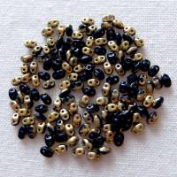 10 Gramm Mini Duo Perlen, schwarz halbgold, Miniduo Beads, Matubo Bild 1
