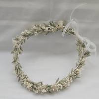 Haarkranz aus Trockenblumen weiß natur grün, Accessoire für Hochzeit, Kommunion, zum Dirndl Bild 1