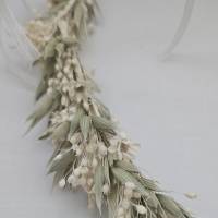 Haarkranz aus Trockenblumen weiß natur grün, Accessoire für Hochzeit, Kommunion, zum Dirndl Bild 6
