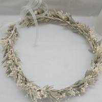 Haarkranz aus Trockenblumen weiß natur grün, Accessoire für Hochzeit, Kommunion, zum Dirndl Bild 7