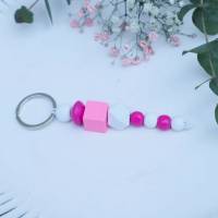 Schlüsselanhänger Taschenanhänger Holzperlen rosa pink und weiß Bild 4