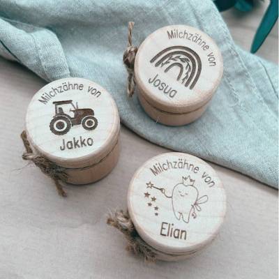 Milchzahndose, personalisiert, Holz, mit verschiedenen Motiven