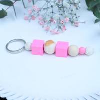 Schlüsselanhänger Taschenanhänger Holzperlen rosa naturfarbig Bild 2