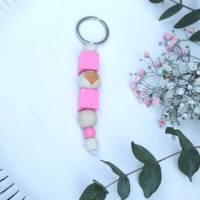 Schlüsselanhänger Taschenanhänger Holzperlen rosa naturfarbig Bild 5