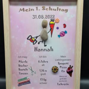 Liebevoll handgefertigtes Steinbild als Geschenk für das Schulkind (Mädchen) - Meilenstein - personalisiert - 3 Rahmenfa Bild 4