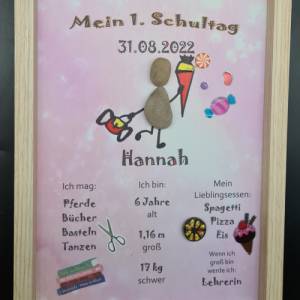 Liebevoll handgefertigtes Steinbild als Geschenk für das Schulkind (Mädchen) - Meilenstein - personalisiert - 3 Rahmenfa Bild 6