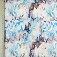 ♕ blau-grau-gold Jersey  Marble Waves Wellen  50 x 150 cm Nähen Elastisch ♕ Bild 4