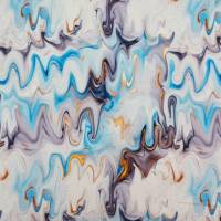 ♕ blau-grau-gold Jersey  Marble Waves Wellen  50 x 150 cm Nähen Elastisch ♕ Bild 5