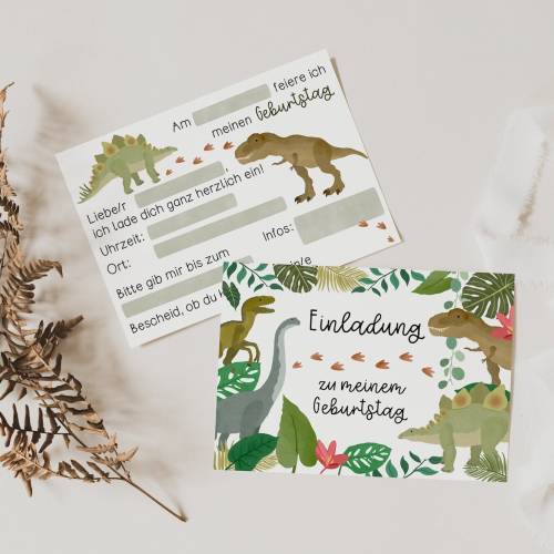 Einladungskarten Dino-Party Kindergeburtstag - Geburtstagseinladung Dino & Urwald - Einladung Kindergeburtstag