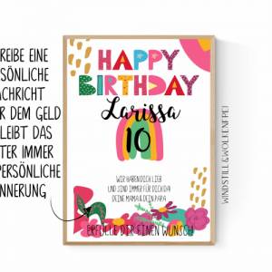 Geschenk für Tochter zum 10.Geburtstag | Geldgeschenk | Poster personalisierbar mit Namen Bild 2