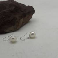 Elegante Perlen-Ohrhänger 9,2 mm, runde echte weiße Süßwasser-Perlen, Brautschmuck mit Silberohrhängern Bild 6