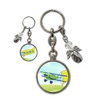 Metall Schlüsselanhänger mit Name und Flugzeug Motiv | abnehmbarer Schutzengel in 3 Farben zur Auswahl Bild 1