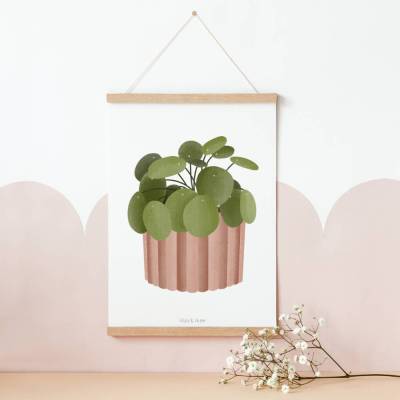 Poster Pilea Zimmerpflanze Boho Pflanze Botanischer Print Zweig - Wanddeko Topfpflanze Plant - Illustration Blätter