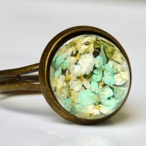 Ring gepresste Blüten Dillblüten Gießharz antik bronzefarbener Vintage Style oder modern Silber Naturschmuck Bild 1