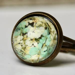 Ring gepresste Blüten Dillblüten Gießharz antik bronzefarbener Vintage Style oder modern Silber Naturschmuck Bild 4