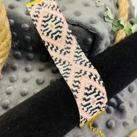 Gewebtes Perlenarmband „Pink Zebra“, Manchettenarmband, schwarz, weiß, rosa, rosegold Bild 1