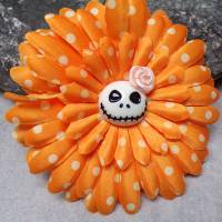 Skull Jack Haarspange Haarklammer polka dots  Stoff Rose  Blume orange Bild 1