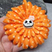 Skull Jack Haarspange Haarklammer polka dots  Stoff Rose  Blume orange Bild 2