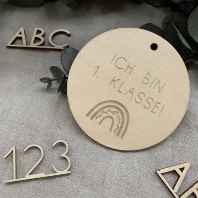 Anhänger Schultüte/Zuckertüte "Ich bin 1. Klasse", Holz, 8 cm, Einschulung