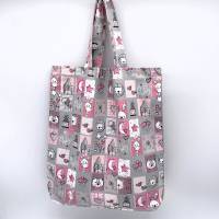Kindergartentasche/Kinderbeutel aus hellgrauem Baumwollstoff mit süßen Tiermotiven, handgemacht Bild 1