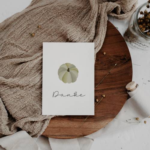 Postkarte Herbst Kürbis Herbstliche Grußkarte grüner Kürbis - Illustrationen Herbst als Dankeskarte Illustration Herbst