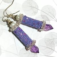 Ohrringe lila violett Glasperlen handgestickt handgemacht Bild 3