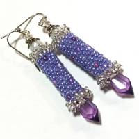 Ohrringe lila violett Glasperlen handgestickt handgemacht Bild 4