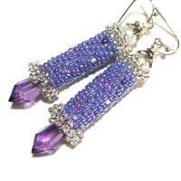 Ohrringe lila violett Glasperlen handgestickt handgemacht Bild 5