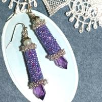 Ohrringe lila violett Glasperlen handgestickt handgemacht Bild 7