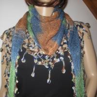 Dreieckstuch, Schaltuch aus handgefärbter Wolle mit langem einzigartigem Farbverlauf, gestrickt und gehäkelt, Schal Bild 1