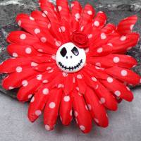 Skull Jack Haarspange Haarklammer polka dots  Stoff Rose  Blume rot Bild 1