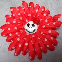 Skull Jack Haarspange Haarklammer polka dots  Stoff Rose  Blume rot Bild 2