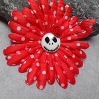 Skull Jack Haarspange Haarklammer polka dots  Stoff Rose  Blume rot Bild 3
