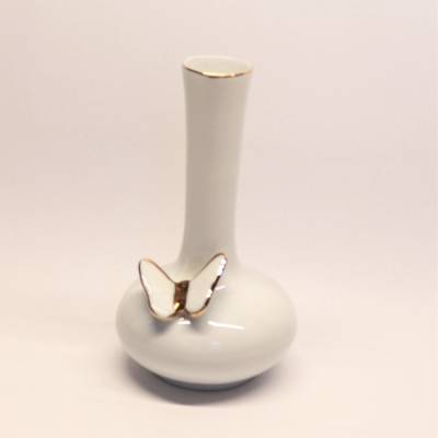 Vintage 80er Mini Vase Blumenvase Weiß Schmetterling Solifleur Porzellan Goldfarben Vase Einzelblume