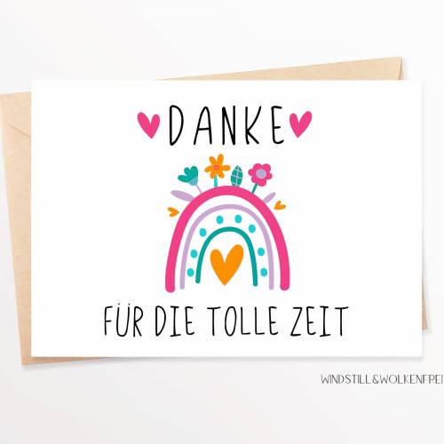 Abschiedskarte Kindergarten Kita Erzieherin Grundschule Abschiedsgeschenk Karte Regenbogen
