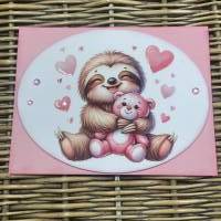 Grußkarte zum Valentinstag mit Faultier und Teddy - Hochzeitstag - für Verliebte - Geburtstag - Freund - Kindergeburtsta Bild 1