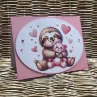Grußkarte zum Valentinstag mit Faultier und Teddy - Hochzeitstag - für Verliebte - Geburtstag - Freund - Kindergeburtsta Bild 7
