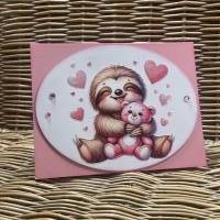 Grußkarte zum Valentinstag mit Faultier und Teddy - Hochzeitstag - für Verliebte - Geburtstag - Freund - Kindergeburtsta Bild 9