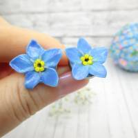 Kleine Ohrstecker, Vergissmeinnicht Ohrringe Polymer Clay, Polymer Clay, Blumen Ohrstecker, blaue Blumen Ohrringe Bild 7