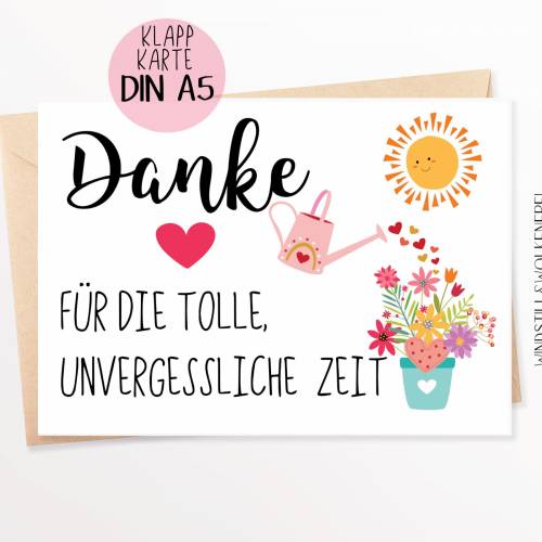 Abschiedskarte Kindergarten Kita Erzieherin Grundschule Abschiedsgeschenk Karte Sonne DIN A5