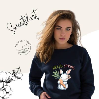 Damen Sweatshirt Damen Pulllover mit Print ,,Hello Spring''