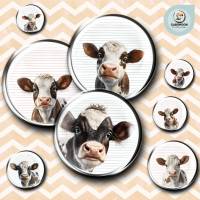 Cabochon Vorlagen - Niedliche Kühe Tiere - 10 mm, 12 mm, 14 mm und 25 mm rund Bild 1
