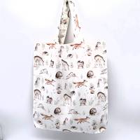 Kindergartentasche/Kinderbeutel aus cremeweißem Baumwollstoff mit süßen Waldtieren, handgemacht Bild 1